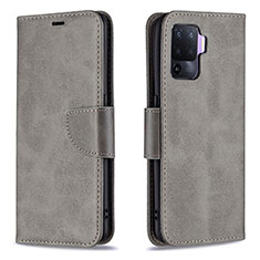 Leather Case Stands Flip Cover Holder B04F for Oppo Reno5 Lite Gray