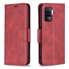 Leather Case Stands Flip Cover Holder B04F for Oppo Reno5 Lite Red