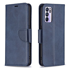 Leather Case Stands Flip Cover Holder B04F for Oppo Reno6 5G Blue