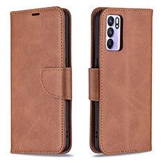 Leather Case Stands Flip Cover Holder B04F for Oppo Reno6 5G Brown