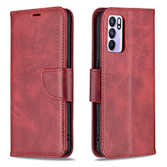 Leather Case Stands Flip Cover Holder B04F for Oppo Reno6 5G Red