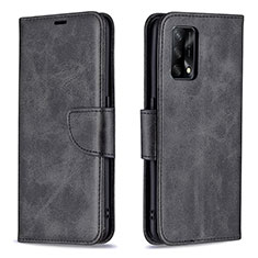 Leather Case Stands Flip Cover Holder B04F for Oppo Reno6 Lite Black