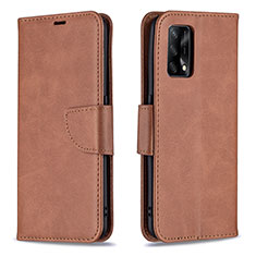 Leather Case Stands Flip Cover Holder B04F for Oppo Reno6 Lite Brown