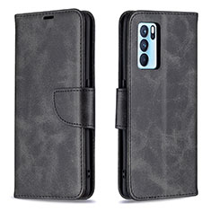 Leather Case Stands Flip Cover Holder B04F for Oppo Reno6 Pro 5G India Black