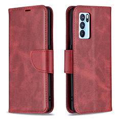 Leather Case Stands Flip Cover Holder B04F for Oppo Reno6 Pro 5G India Red