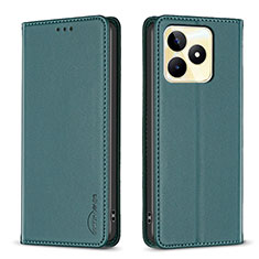 Leather Case Stands Flip Cover Holder B04F for Realme C53 Green