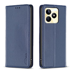 Leather Case Stands Flip Cover Holder B04F for Realme C53 India Blue