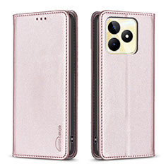 Leather Case Stands Flip Cover Holder B04F for Realme Narzo N53 Pink