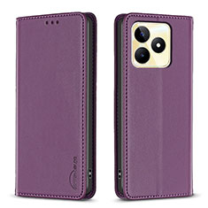 Leather Case Stands Flip Cover Holder B04F for Realme Narzo N53 Purple