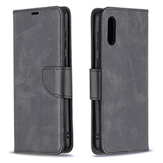 Leather Case Stands Flip Cover Holder B04F for Samsung Galaxy A02 Black