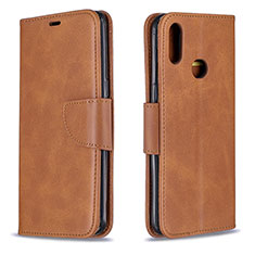 Leather Case Stands Flip Cover Holder B04F for Samsung Galaxy A10s Brown