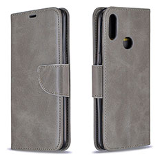 Leather Case Stands Flip Cover Holder B04F for Samsung Galaxy A10s Gray