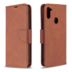 Leather Case Stands Flip Cover Holder B04F for Samsung Galaxy A11 Brown