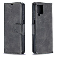 Leather Case Stands Flip Cover Holder B04F for Samsung Galaxy A12 Black