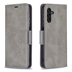 Leather Case Stands Flip Cover Holder B04F for Samsung Galaxy A13 5G Gray