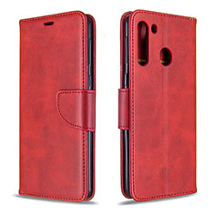 Leather Case Stands Flip Cover Holder B04F for Samsung Galaxy A21 Red