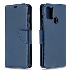 Leather Case Stands Flip Cover Holder B04F for Samsung Galaxy A21s Blue