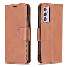 Leather Case Stands Flip Cover Holder B04F for Samsung Galaxy A24 4G Brown