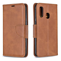 Leather Case Stands Flip Cover Holder B04F for Samsung Galaxy A40 Brown