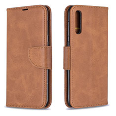 Leather Case Stands Flip Cover Holder B04F for Samsung Galaxy A50S Brown