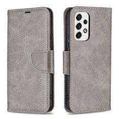 Leather Case Stands Flip Cover Holder B04F for Samsung Galaxy A53 5G Gray