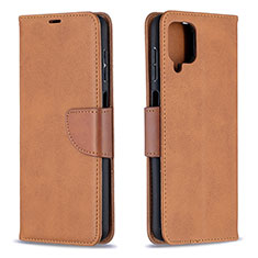 Leather Case Stands Flip Cover Holder B04F for Samsung Galaxy F12 Brown