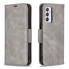 Leather Case Stands Flip Cover Holder B04F for Samsung Galaxy Quantum4 5G Gray