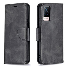 Leather Case Stands Flip Cover Holder B04F for Vivo V21 5G Black