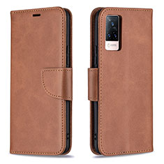 Leather Case Stands Flip Cover Holder B04F for Vivo V21 5G Brown