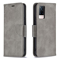 Leather Case Stands Flip Cover Holder B04F for Vivo V21 5G Gray