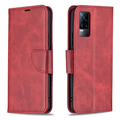 Leather Case Stands Flip Cover Holder B04F for Vivo V21e 4G Red