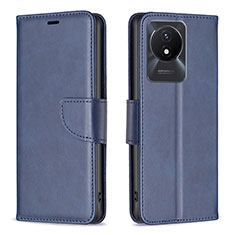 Leather Case Stands Flip Cover Holder B04F for Vivo Y02 Blue