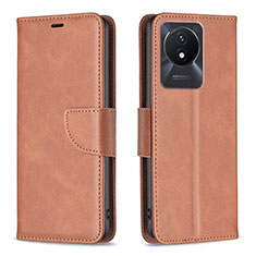 Leather Case Stands Flip Cover Holder B04F for Vivo Y02 Brown