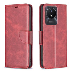 Leather Case Stands Flip Cover Holder B04F for Vivo Y02 Red