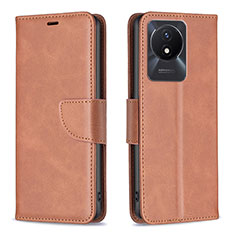 Leather Case Stands Flip Cover Holder B04F for Vivo Y02A Brown