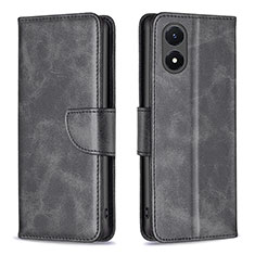 Leather Case Stands Flip Cover Holder B04F for Vivo Y02S Black