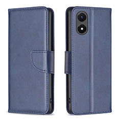 Leather Case Stands Flip Cover Holder B04F for Vivo Y02S Blue