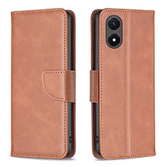 Leather Case Stands Flip Cover Holder B04F for Vivo Y02S Brown