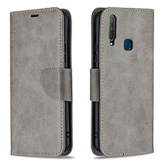 Leather Case Stands Flip Cover Holder B04F for Vivo Y12 Gray