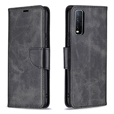 Leather Case Stands Flip Cover Holder B04F for Vivo Y12s (2021) Black