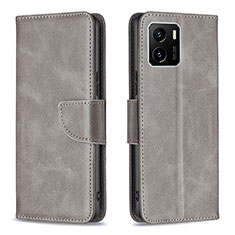 Leather Case Stands Flip Cover Holder B04F for Vivo Y15S Gray