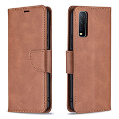 Leather Case Stands Flip Cover Holder B04F for Vivo Y20 (2021) Brown