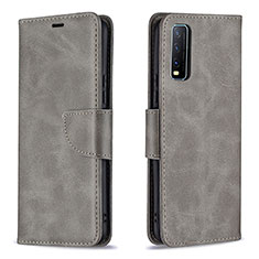 Leather Case Stands Flip Cover Holder B04F for Vivo Y20G Gray