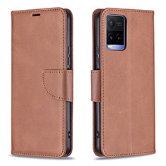 Leather Case Stands Flip Cover Holder B04F for Vivo Y21 Brown