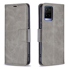 Leather Case Stands Flip Cover Holder B04F for Vivo Y21 Gray