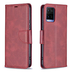 Leather Case Stands Flip Cover Holder B04F for Vivo Y21e Red