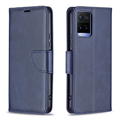 Leather Case Stands Flip Cover Holder B04F for Vivo Y21s Blue