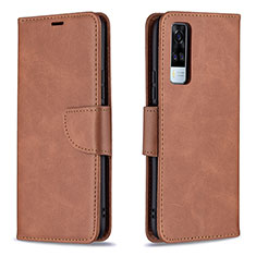 Leather Case Stands Flip Cover Holder B04F for Vivo Y31 (2021) Brown