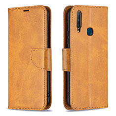 Leather Case Stands Flip Cover Holder B04F for Vivo Y3s Light Brown