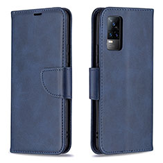 Leather Case Stands Flip Cover Holder B04F for Vivo Y73 (2021) Blue